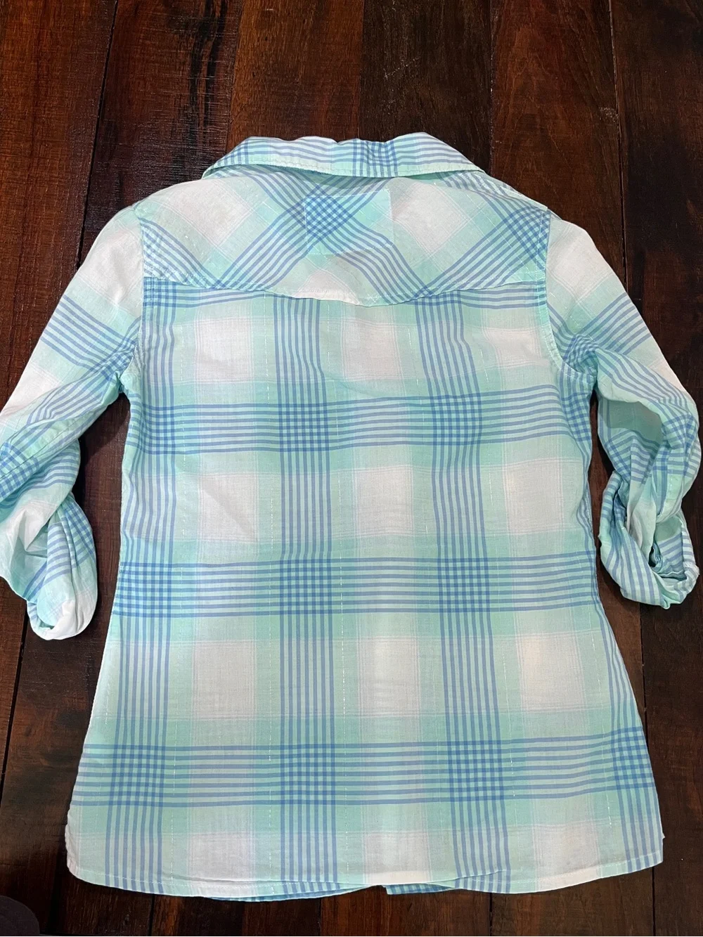 Justice Mint & Aqua Plaid Button-Up Shirt